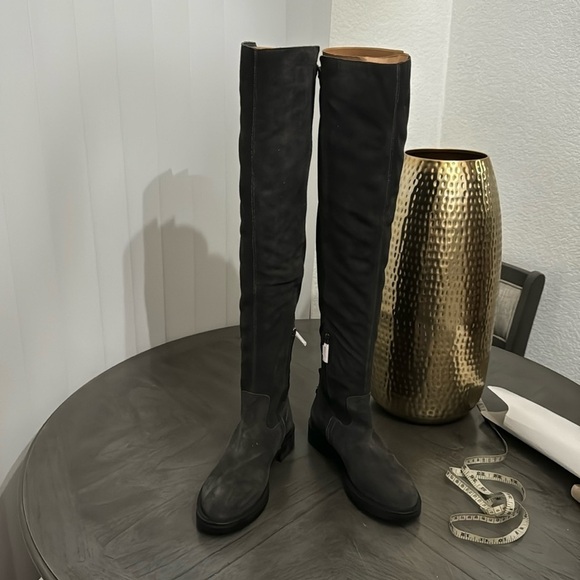 Sam Edelman Narisa Moonlight Grey Suede Rounded Toe Over The Knee Boots - Picture 2 of 10